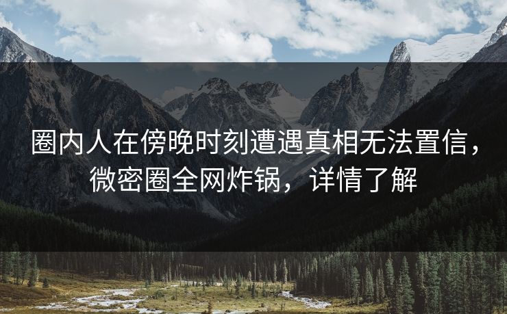 圈内人在傍晚时刻遭遇真相无法置信，微密圈全网炸锅，详情了解