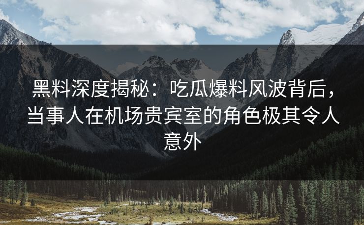 黑料深度揭秘：吃瓜爆料风波背后，当事人在机场贵宾室的角色极其令人意外